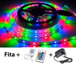 Fita LED 2835 RGB Colorida 5m 300 LEDS IP20 + Controle + Fonte