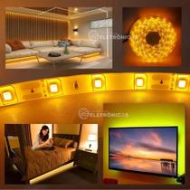 Fita LED 3528 Amarelo Rolo Com 5 Metros e 300 LEDs Siliconada E Adesivo 480 Lumens TB5020