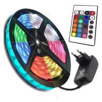 Fita led 5050 5m ip65 12v rgb com fonte - Lamparine