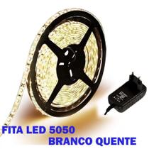 Fita Led 5050 5metros Ip65 Branco Quente 3000k + Fonte Fita Led 5050 5metros Ip65 Branco Quente 3000k + Fonte