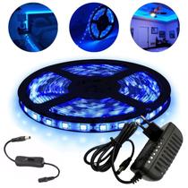 Fita Led 5050 Azul 5m Com Fonte 3A 12V e Cabo Interruptor P4