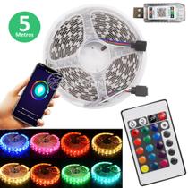 Fita LED 5050 RGB 16 Cores 5M Ritmo Musical Bluetooth Controle APP IP44 TB5049