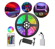Fita Led 5050 Rgb C/ Silicone Fonte E Controle De Cores 5m Fita Led 5050 Rgb C/ Silicone Fonte E Controle De Cores 5m
