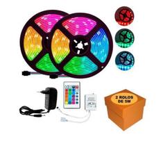 Fita Led 5050 Rgb Colorida Com Cola 10m Kit Completo Bivolt