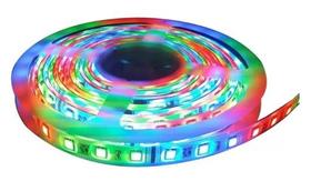 Fita LED 5050 RGB Colorida - Rolo de 5 Metros - 14W - 60 LEDs/m - IP65 com Silicone - 12V com Controle Remoto e Fonte