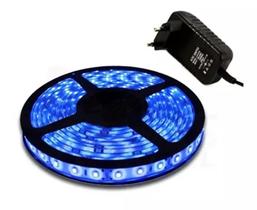 Fita Led 5050 Rolo 5m 300 Leds Silicone Azul Com Fonte