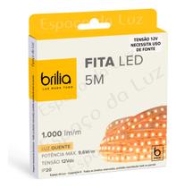 Fita Led 9,6w/m 12v Ip20 5m 2700k Luz Quente Brilia 308435