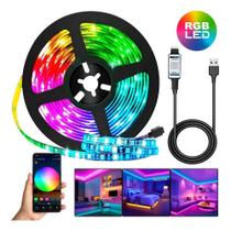 Fita Led Adesiva RGB Bluetooth USB Colorida 5m Ritmo Musical