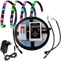 Fita Led Digital 5m Rgb 6803 133 Efeitos + Fonte + controlador + controle remoto - ESTROBOSCOPICA PARA FESTAS