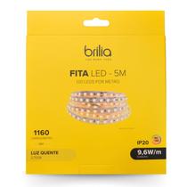 Fita led dimerizável 9,6w/m 2700k ip20 12v luz quente 5m - brilia