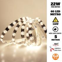Fita LED Lente 180 60 LEDs 110V 5 Metros IP44 22W 4000K Liga Direto