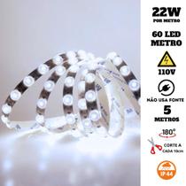 Fita LED Lente 180 60 LEDs 110V 5 Metros IP44 22W 6500K Liga Direto