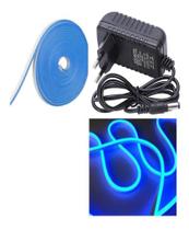 Fita Led Neon 5m Azul Flexível 12v Com Fonte 12v Power 3a