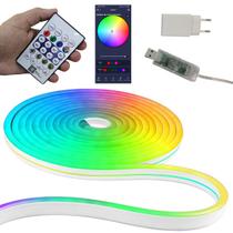 Fita Led Neon Aplicativo Celular RGB 5 Metros Iluminaçao Decoraçao Ip68 Sala Quarto Mesa Gamer Sanca Gesso Casa Loja Multiuso