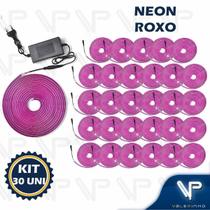 Fita led neon flexivel 8w 12v roxo 5 metros ip20 com fonte kit30