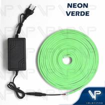 Fita led neon flexivel 8w 12v verde 5 metros ip20 com fonte Fita led neon flexivel 8w 12v verde 5 metros ip20 com fonte