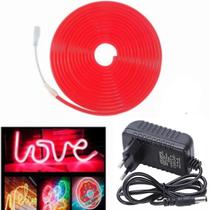Fita Led Neon vermelha Flexível 5m 12v Com Fonte 12v 2A Fita Led Neon vermelha Flexível 5m 12v Com Fonte 12v 2A