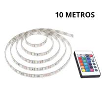 Fita LED RGB 10 Metros Colorida C/ Controle Branco Decoração