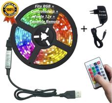 Fita Led Rgb 3528 Colorida 5M + Controle + Fonte