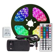 Fita Led Rgb 3528 Rolo 5M Leds Com Fonte Controle Decoração