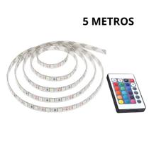 Fita LED RGB 5 Metros Colorida C/ Controle Branco Decoração