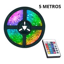 Fita LED RGB 5 Metros Colorida C/ Controle Preto Decoração