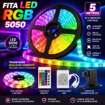 Fita LED RGB 5050 5 Metros com Controle Remoto Fonte 12V Luz Decorativa Alto Brilho Fita LED RGB 5050 5 Metros com Controle Remoto Fonte 12V Luz Decorativa Alto Brilho