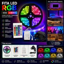 Fita LED RGB 5050 5m Controle Fonte 12V Bivolt Iluminação Colorida Alta Potência Fita LED RGB 5050 5m Controle Fonte 12V Bivolt Iluminação Colorida Alta Potência