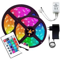 Fita Led Rgb 5050 Rolo 10M Prova D'Água + Controle + Fonte