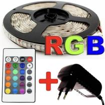 Fita LED RGB 5050 Rolo 5 metros Fonte 12V 3A e Controle Remoto