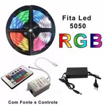 Fita Led Rgb 5050 Rolo 5m 300 Leds Ip65 + Controle + Fonte Varias Cores Luzes Festa Divertido