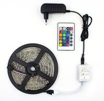 Fita led rgb 5050 rolo 5m com fonte 12v 5a e controle remoto