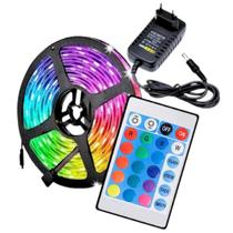 Fita Led RGB 5m Bivolt 300 LEDs Controle Pisca Casa Sala TV Televisão Sanca Setup Mesa PC Gamer Decoração Natalina Loja Natal