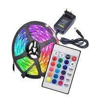 Fita Led Rgb 5M Com Controle + Fonte Colorida Prova D'agua Bivolt