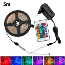Fita Led Rgb 5m Flexível Com Controle E Fonte 110v/220v