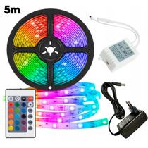 Fita Led Rgb 5m Luz Colorida C/Controle Fonte Flexível