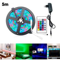 Fita Led Rgb 5m Luz Multicores Fonte C/Controle Digital