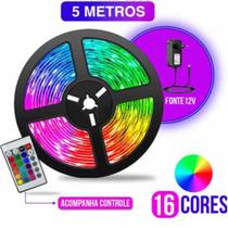 Fita LED RGB Colorida 5m Sanca Cortina Controle e Fonte 12v