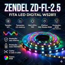 Fita led rgb digital ws2811 12v 366 efeitos 150 leds 2,5m zendel zd-fl-2.5