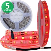 Fita LED Vermelho Rolo 5M 300 LEDs Modelo 5050 Siliconada e Adesivada Com Fonte 12V TB5035