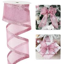 Fita LIZLOVESS Rosa Natal 6,35 cm Rosa Metálico 10m Fita LIZLOVESS Rosa Natal 6,35 cm Rosa Metálico 10m