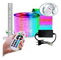 Fita Mangueira De Led Rgb 5050 De 10 Metros Com Fonte Bivolt e Controlador Para Decoração Do Quarto