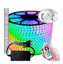 Fita Mangueira De Led Rgb 5050 De 15 Metros Com Fonte Bivolt e Controlador Para Decoração Do Quarto