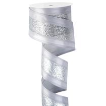 Fita MAYREEL Silver Wired Satin de 2,5 polegadas com listra brilhante