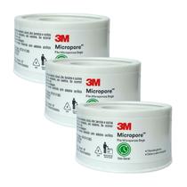 Fita Micropore 3M Bege 2,5cm x 10m Kit com 3 Unidades
