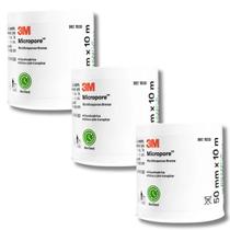 Fita Micropore 3M Branco 2,5cm x 10m Kit com 3 Unidades