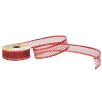 Fita natalina Mesh poliéster rolo 3m x 3cm glitter Vermelha - Art Christmas