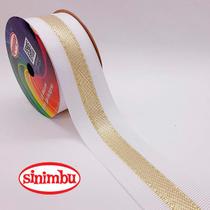 Fita Natalina Sinimbu - Branca Faixa Metalizada Dourada 10mt - R:1854/38mm/Nº9/C02