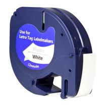 Fita para Rotulador Compatível com Dymo 91201 12mm x 4m Plástica Branco / Preto para LT-100H LT-100T LT-2000 MT QX50 XR