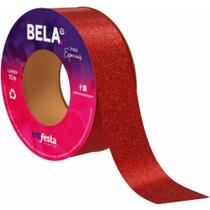 Fita Poli Decorada 30MMX10M Glitter Vermelho Rolo